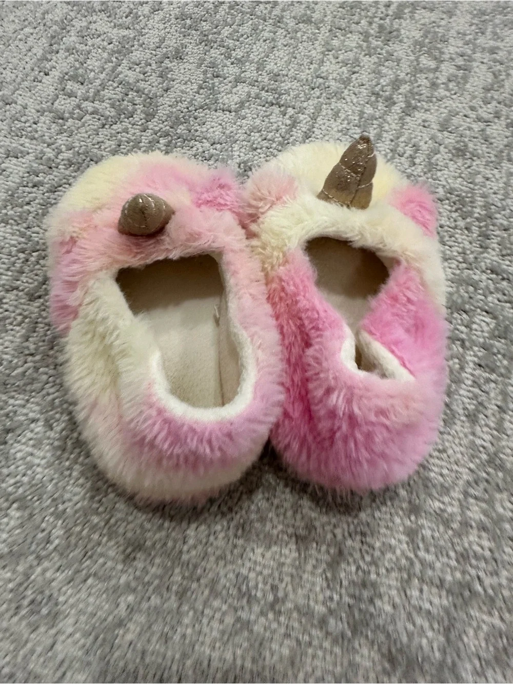 Kids Pink & Cream Unicorn Plush Slippers Size 9/10
